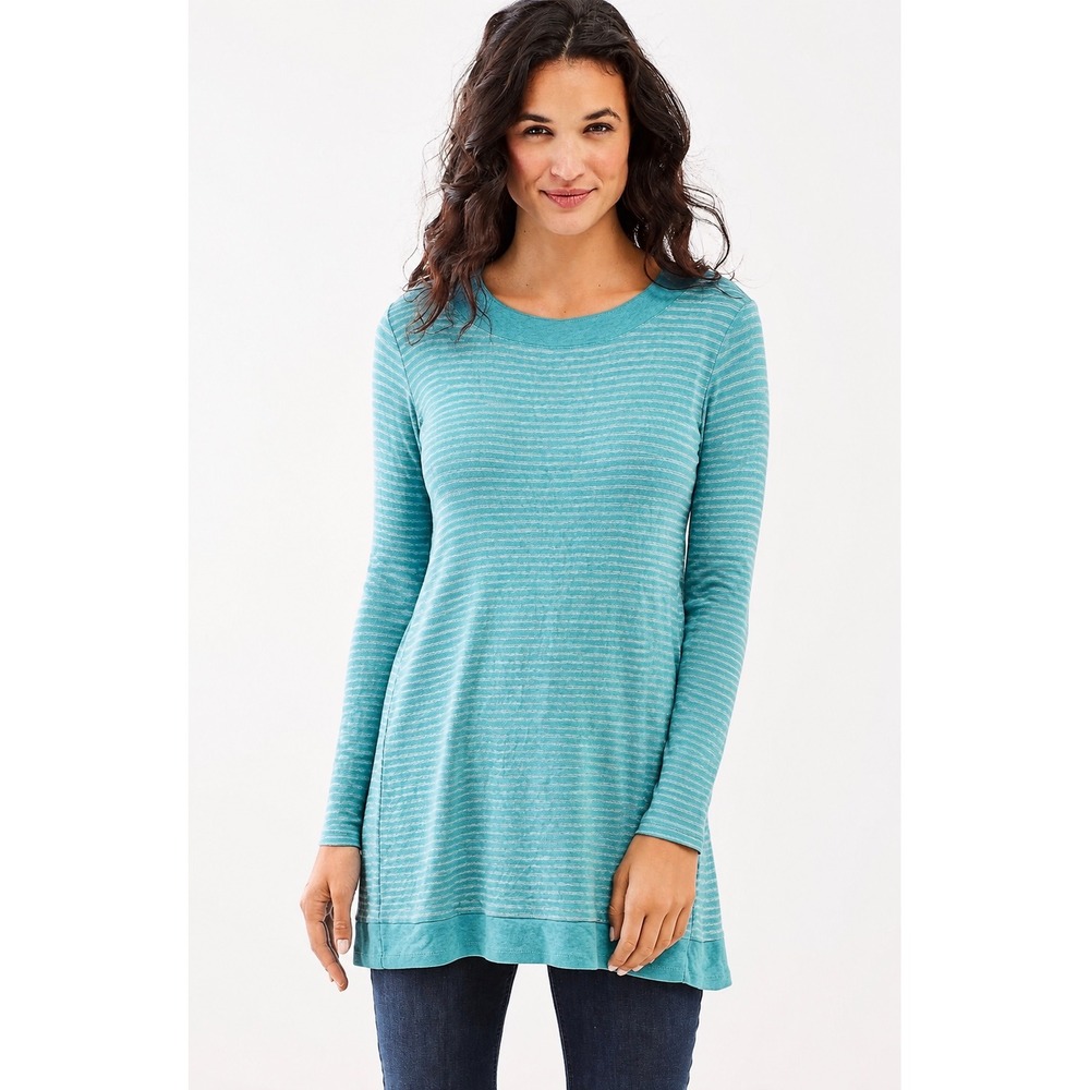 J Jill Perfect Pima Cotton Long Sleeve Tunic Teal Blue Striped Womens Large